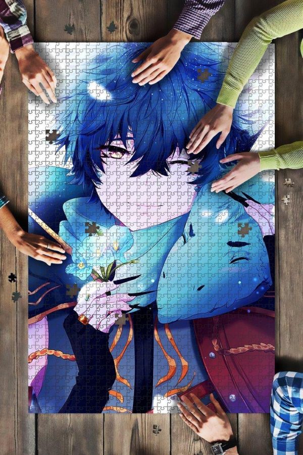 Anime Boy Dragon Blue Flowers Jigsaw Puzzle Set