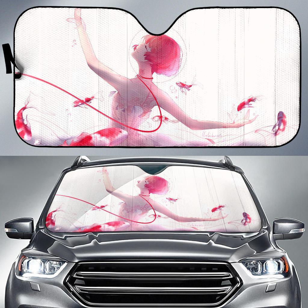 Anime Girl Ballet Dancer Fishes Pink Koi Fishes Car Auto Sun Shade Anime Girl Ballet Dancer Fishes Pink Koi Fishes Car Auto Sun Shade