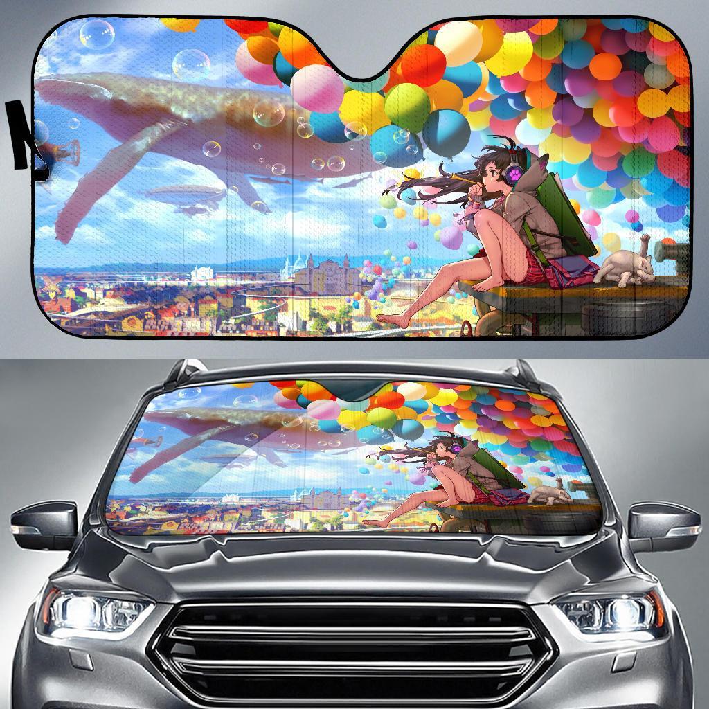 Anime Girl Colorful Balloons Anime Car Auto Sun Shade Anime Girl Colorful Balloons Anime Car Auto Sun Shade
