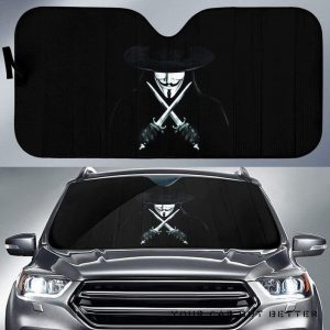 Anoymus Face Mask With Swords Car Auto Sun Shade
