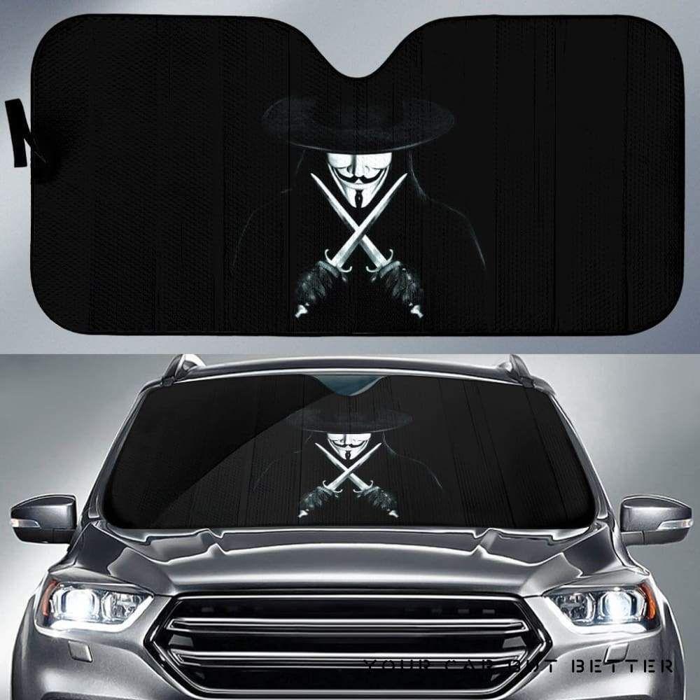 Anoymus Face Mask With Swords Car Auto Sun Shade Anoymus Face Mask With Swords Car Auto Sun Shade