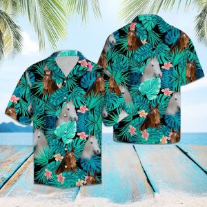 Arabian Horse Green Tropical Hawaiian Shirt Summer Button Up