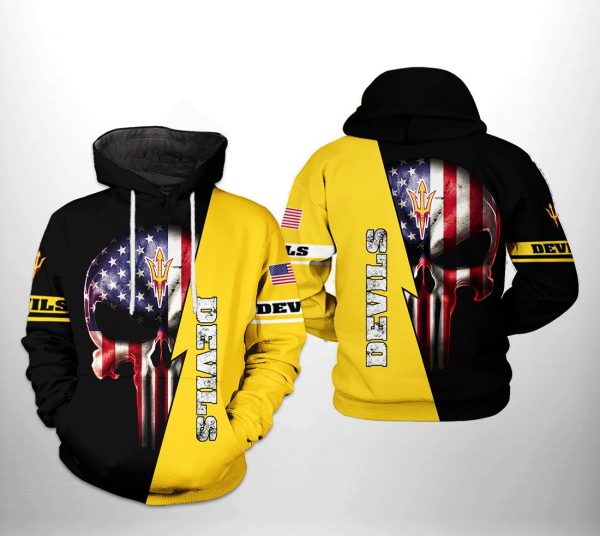 Arizona State Sun Devils NCAA US Flag Skull 3D Printed Hoodie/Zipper Hoodie