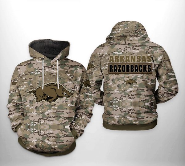 Arkansas Razorbacks NCAA Camo Veteran 3D Printed Hoodie/Zipper Hoodie