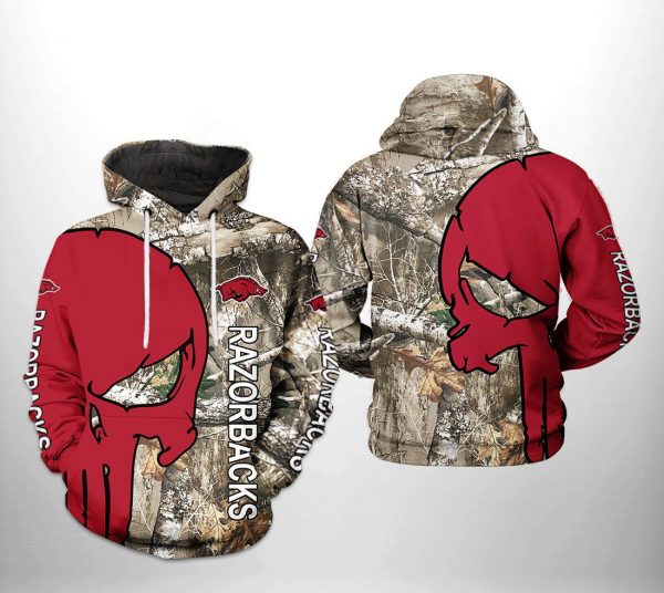 Arkansas Razorbacks NCAA Camo Veteran Hunting 3D Printed Hoodie/Zipper Hoodie