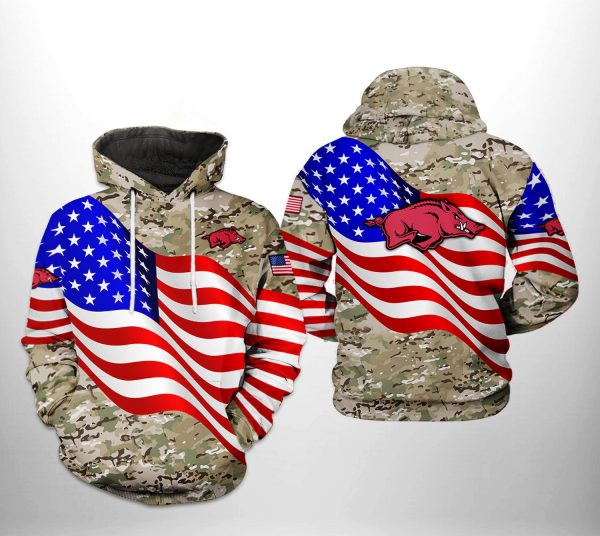 Arkansas Razorbacks NCAA US Flag Camo Veteran 3D Printed Hoodie/Zipper Hoodie