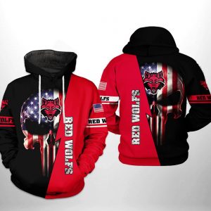 Arkansas State Red Wolfs NCAA US Flag Skull 3D Printed Hoodie/Zipper Hoodie