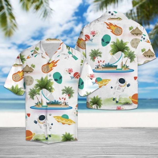 Astronaut On Vacation Hawaiian Shirt Summer Button Up