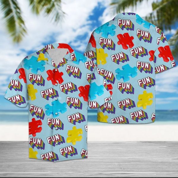 Autism Fun Summer Hawaiian Shirt Summer Button Up
