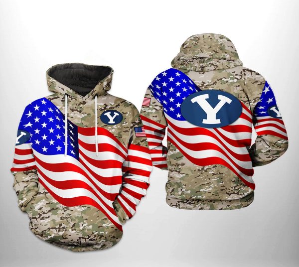 BYU Cougars NCAA US Flag Camo Veteran 3D Printed Hoodie/Zipper Hoodie