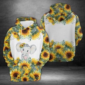 Baby Elephant Sunflower 3D Printed Hoodie/Zipper Hoodie