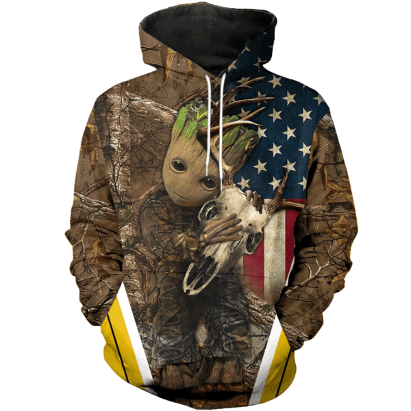 Baby Groot Skull Deer Camo American Flag Deer Hunting 3D Printed Hoodie/Zipper Hoodie Baby Groot Skull Deer Camo American Flag Deer Hunting 3D Printed Hoodie/Zipper Hoodie