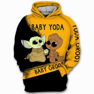 Baby Yoda Baby Groot 3D Printed Hoodie/Zipper Hoodie