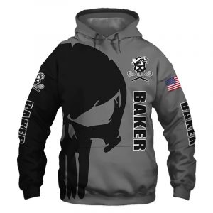 Baker Punisher Skull US Flag Black Grey 3D Printed Hoodie/Zipper Hoodie