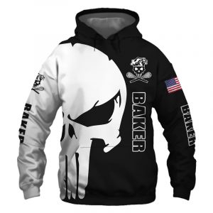 Baker Punisher Skull US Flag Black White 3D Printed Hoodie/Zipper Hoodie