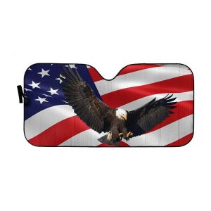 Bald Eagle Flying Over Usa Flag Car Auto Sun Shade