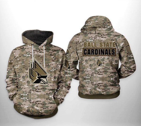 Ball State Cardinals NCAA Camo Veteran 3D Printed Hoodie/Zipper Hoodie