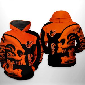 Baltimore Orioles MLB Skull 3D Printed Hoodie/Zipper Hoodie