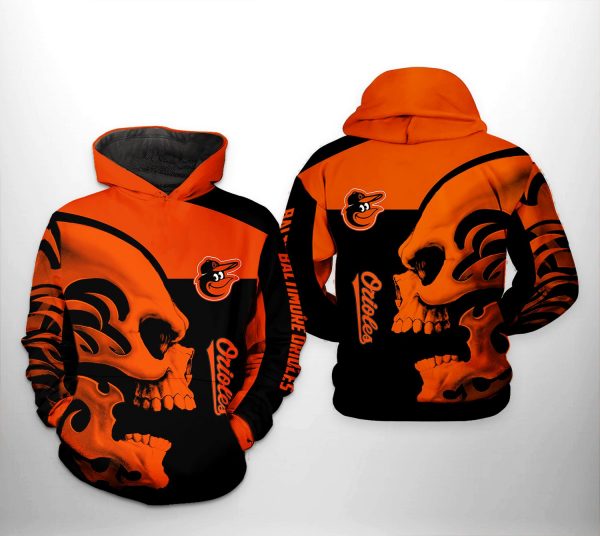Baltimore Orioles MLB Skull 3D Printed Hoodie/Zipper Hoodie