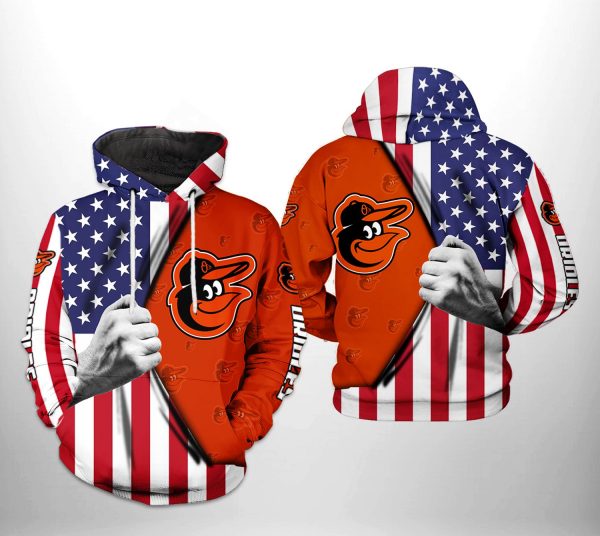 Baltimore Orioles MLB US Flag 3D Printed Hoodie/Zipper Hoodie