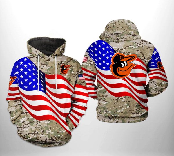 Baltimore Orioles MLB US Flag Camo Veteran 3D Printed Hoodie/Zipper Hoodie