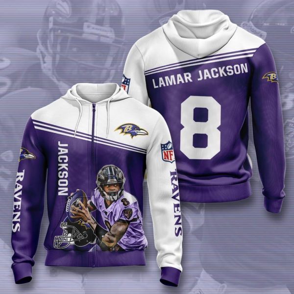 Baltimore Ravens And Lamar Jackson No 8 3D Printed Hoodie/Zipper Hoodie