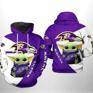 Baltimore Ravens NFL Baby Yoda Team 3D Printed Hoodie/Zipper Hoodie