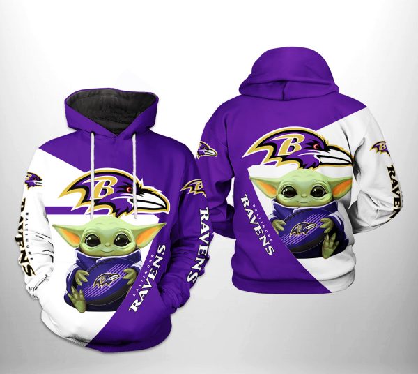 Baltimore Ravens NFL Baby Yoda Team 3D Printed Hoodie/Zipper Hoodie
