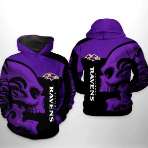 Baltimore Ravens NFL Skull 3D Printed Hoodie/Zipper Hoodie