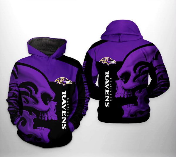 Baltimore Ravens NFL Skull 3D Printed Hoodie/Zipper Hoodie