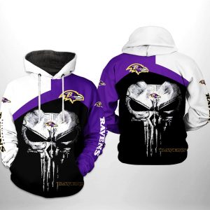 Baltimore Ravens NFL Skull Punisher Team 3D Printed Hoodie/Zipper Hoodie