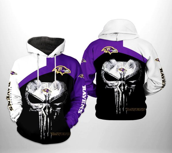 Baltimore Ravens NFL Skull Punisher Team 3D Printed Hoodie/Zipper Hoodie