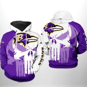 Baltimore Ravens NFL Team Skull 3D Printed Hoodie/Zipper Hoodie
