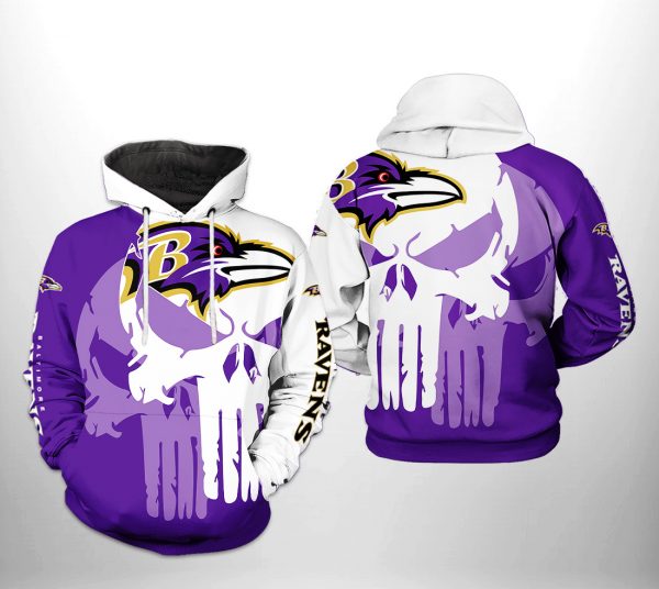 Baltimore Ravens NFL Team Skull 3D Printed Hoodie/Zipper Hoodie