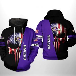 Baltimore Ravens NFL US Flag Skull Team 3D Printed Hoodie/Zipper Hoodie