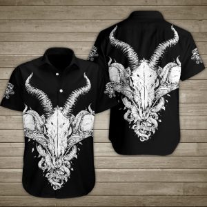 Baphomet Demon Goat Skull Hawaiian Shirt Summer Button Up