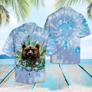 Bear Tie Dye Hawaiian Shirt Summer Button Up
