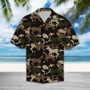 Beautiful Camouflage Horse Hawaiian Shirt Summer Button Up