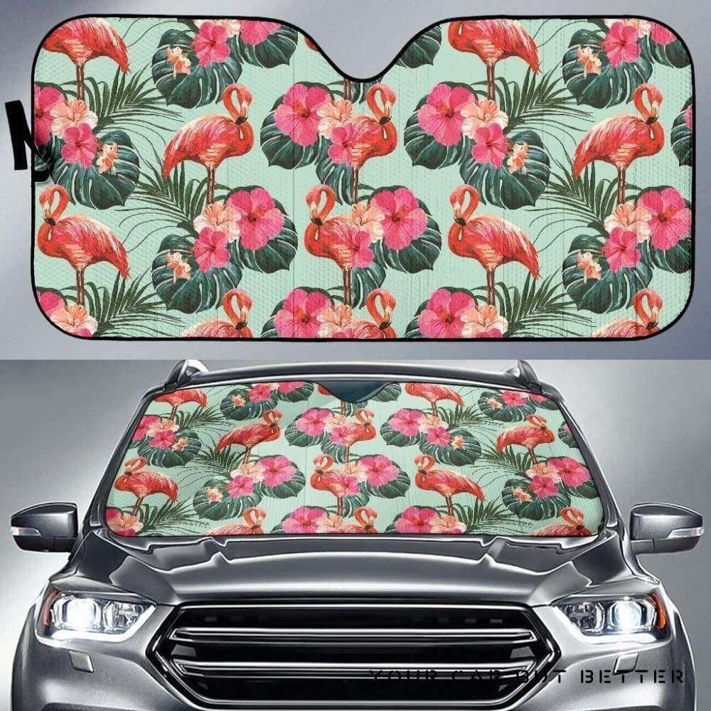 Beautiful Flamingo Tropical Palm Leaves Hibiscus Pateern Car Auto Sun Shade Beautiful Flamingo Tropical Palm Leaves Hibiscus Pateern Car Auto Sun Shade