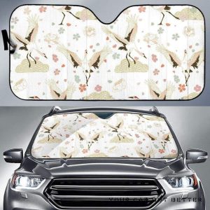 Beautiful Japanese Cranes Pattern Car Auto Sun Shade