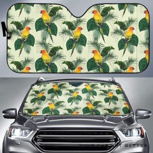 Beautiful Parrot Palm Leaves Pattern Car Auto Sun Shade