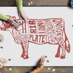 Beef Butchers Block Meat Cuts Red Cow On White Jigsaw Puzzle Set