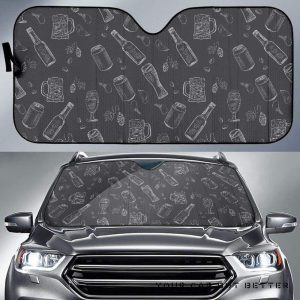 Beer Hand Drawn Pattern Car Auto Sun Shade