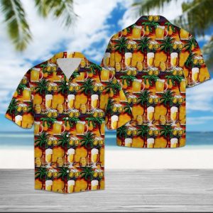Beer Palm Tree Hawaiian Shirt Summer Button Up