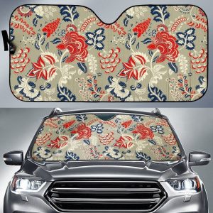 Beige Bohemian Floral Car Auto Sun Shade