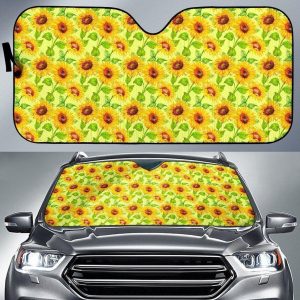 Beige Watercolor Sunflower Car Auto Sun Shade