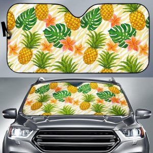 Beige Zebra Pineapple Car Auto Sun Shade