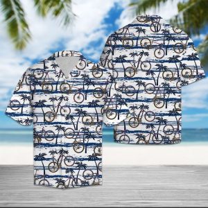 Bike Sea Palm Tree Hawaiian Shirt Summer Button Up