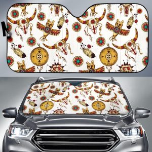 Bison Owl Feather Native American Car Auto Sun Shade
