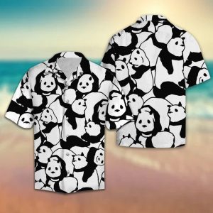 Black And White Cute Panda Hawaiian Shirt Summer Button Up